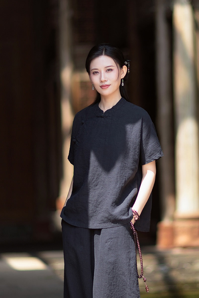 Tao One Tech™ • Zen Business Qigong Shirt • Short-Sleeves • Chinoiserie • Ramie Cotton