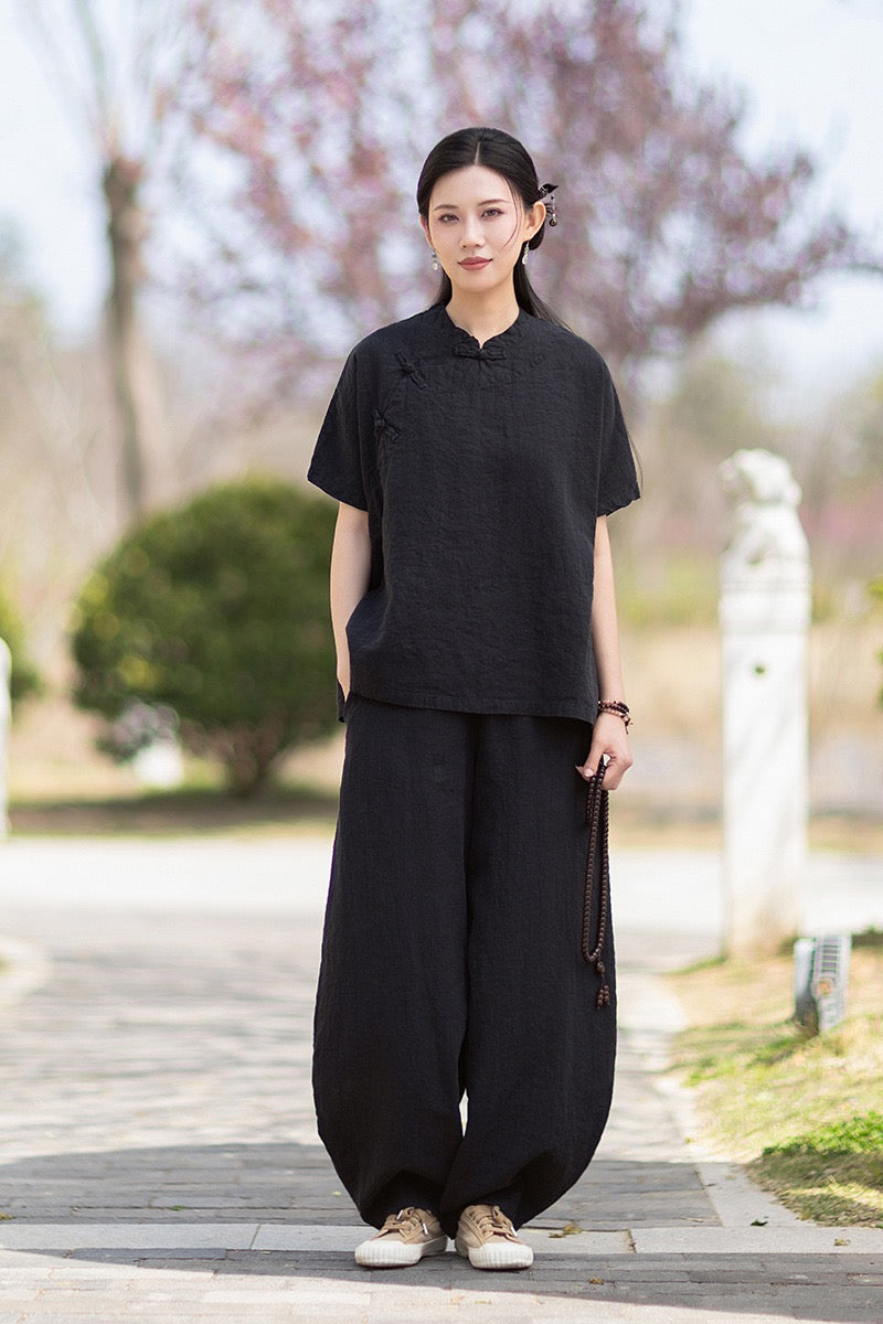 Tao One Tech™ • Zen Business Qigong Shirt • Short-Sleeves • Chinoiserie • Ramie Cotton