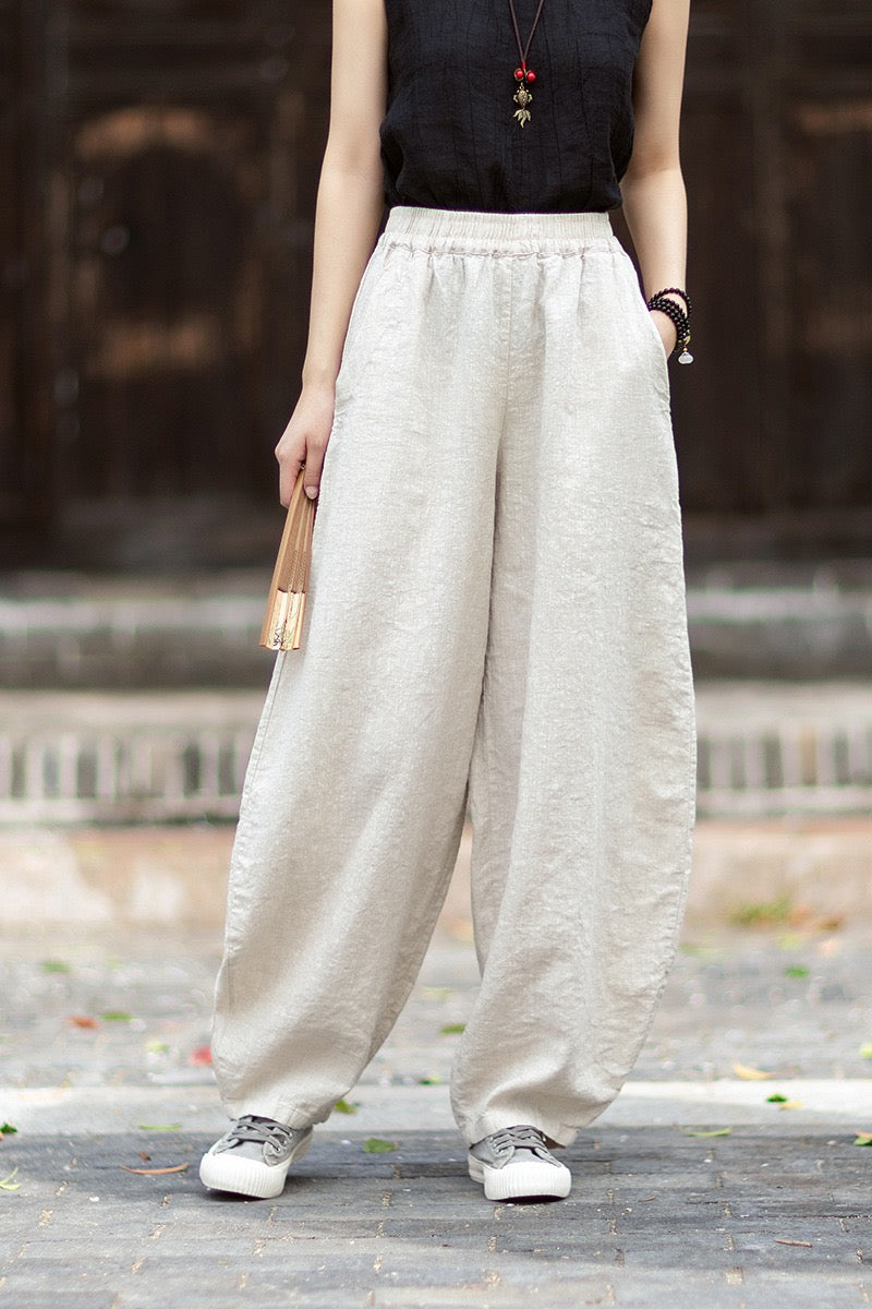 Tao One Tech™ • Zen Business Qigong Harem Pants • Tech Pockets • Chinoiserie • Ramie Cotton