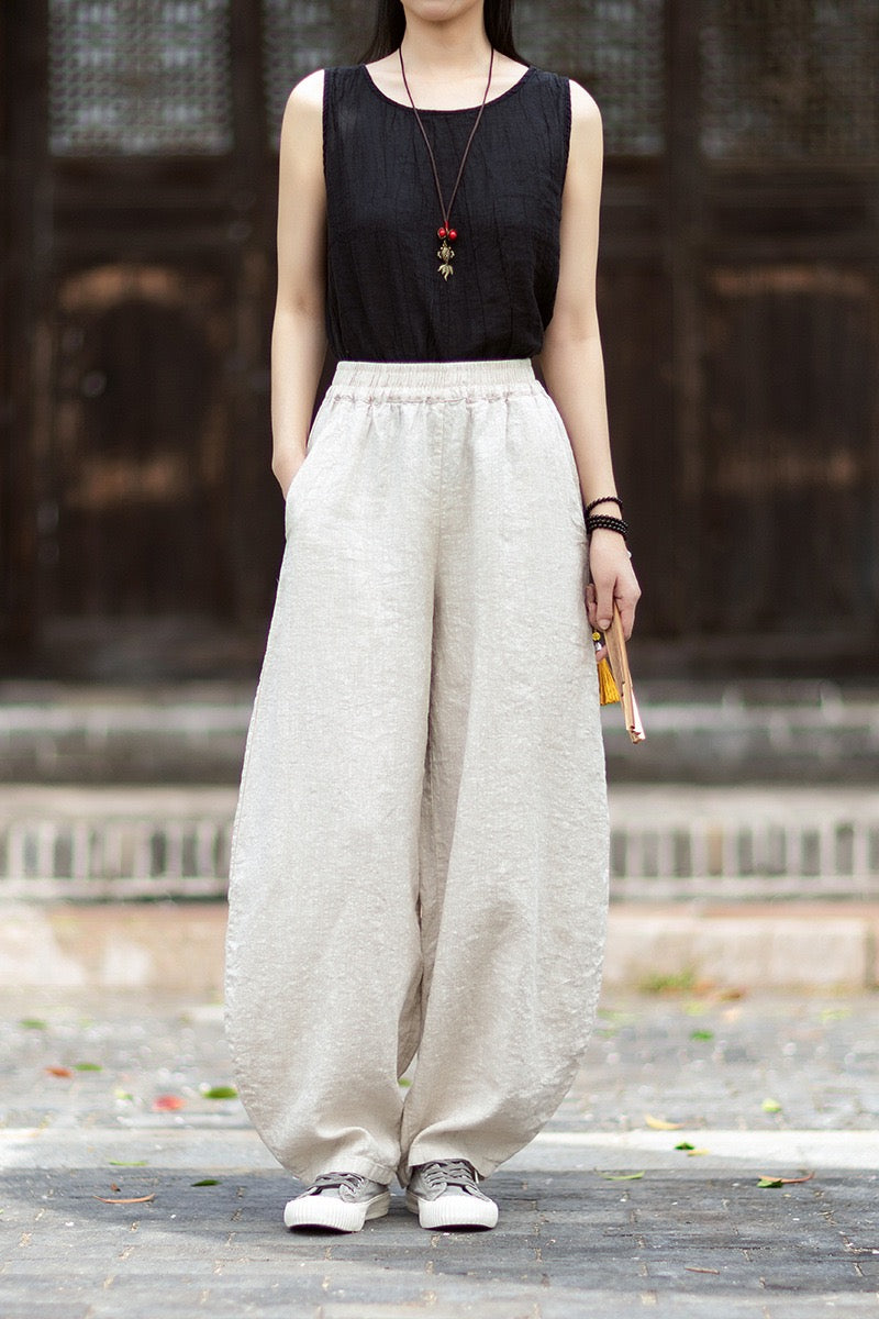 Tao One Tech™ • Zen Business Qigong Harem Pants • Tech Pockets • Chinoiserie • Ramie Cotton