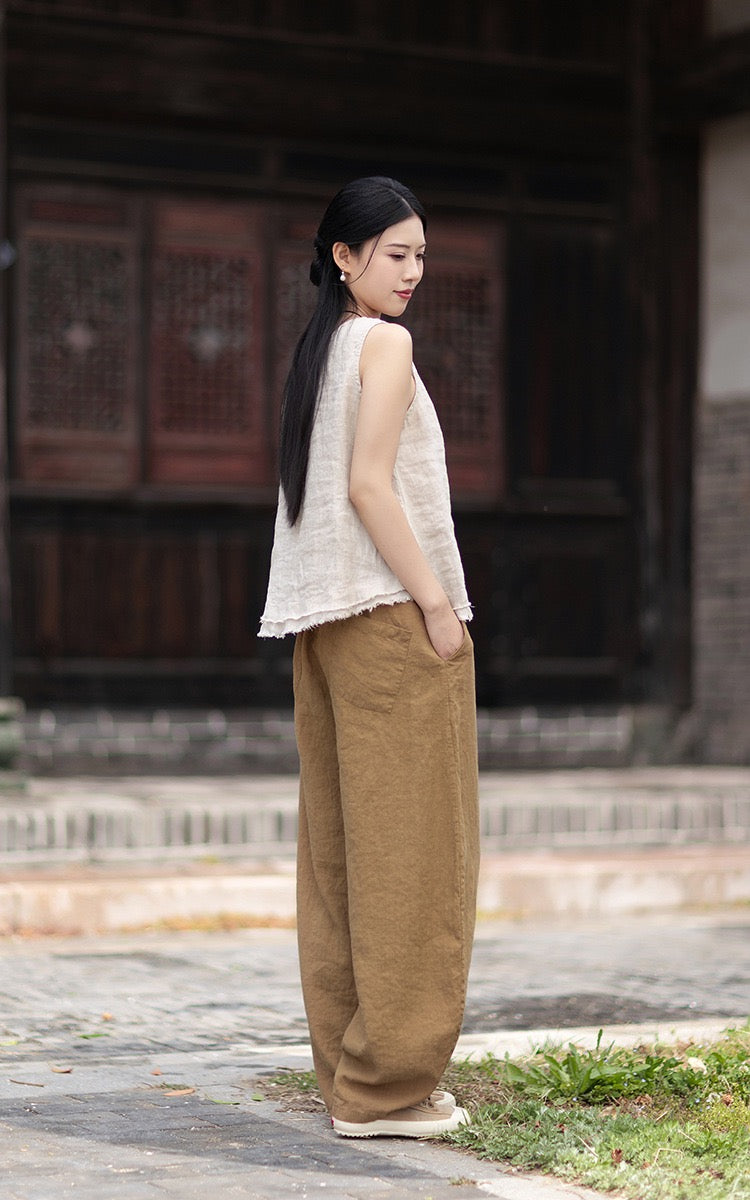 Tao One Tech™ • Zen Business Qigong Harem Pants • Tech Pockets • Chinoiserie • Ramie Cotton