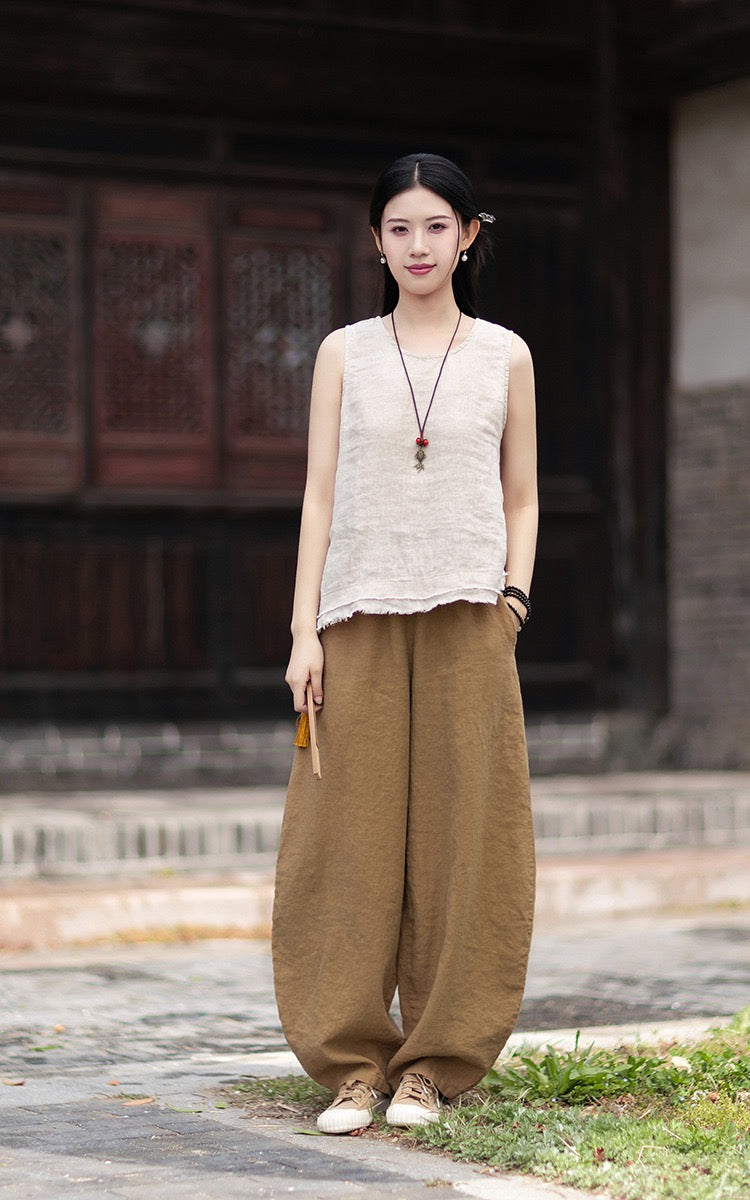 Tao One Tech™ • Zen Business Qigong Harem Pants • Tech Pockets • Chinoiserie • Ramie Cotton