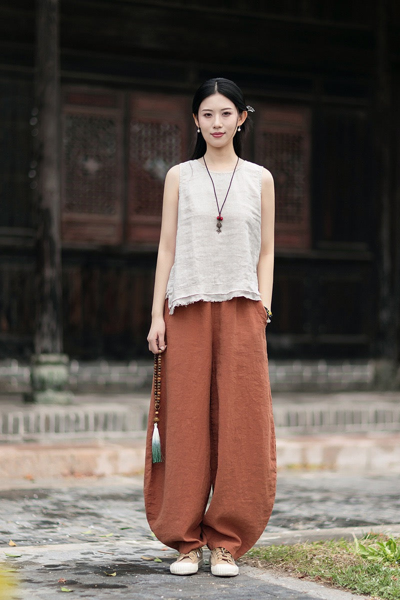 Tao One Tech™ • Zen Business Qigong Harem Pants • Tech Pockets • Chinoiserie • Ramie Cotton