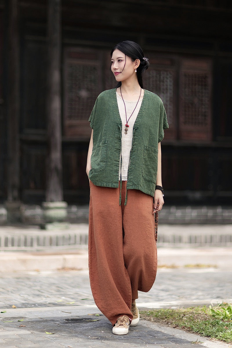 Tao One Tech™ • Zen Business Qigong Harem Pants • Tech Pockets • Chinoiserie • Ramie Cotton