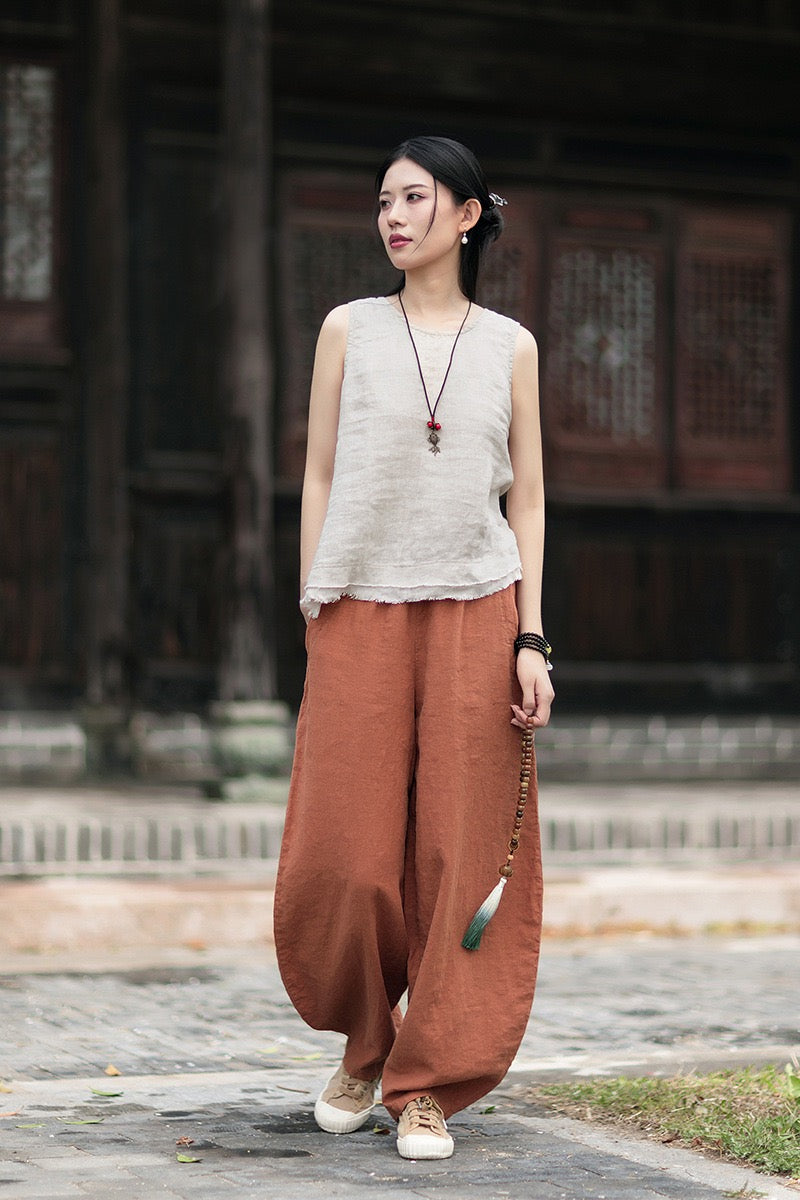 Tao One Tech™ • Zen Business Qigong Harem Pants • Tech Pockets • Chinoiserie • Ramie Cotton