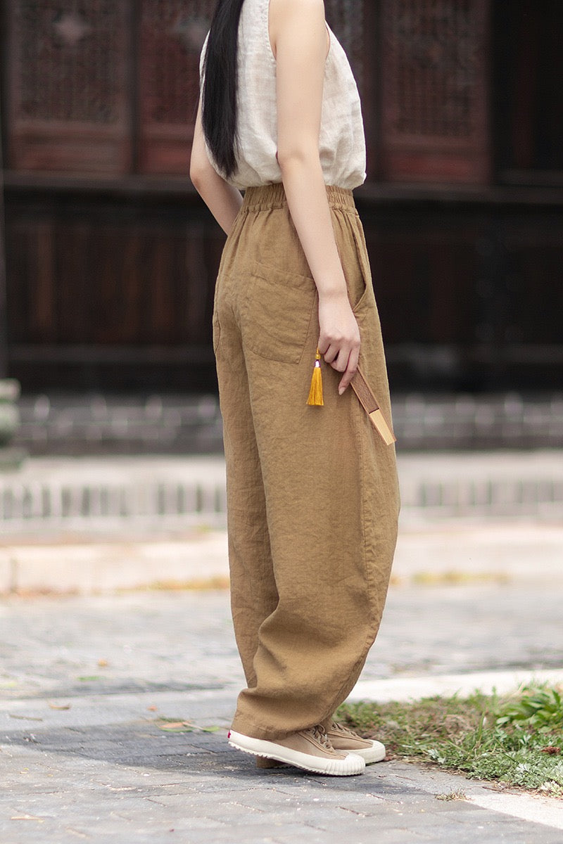 Tao One Tech™ • Zen Business Qigong Harem Pants • Tech Pockets • Chinoiserie • Ramie Cotton
