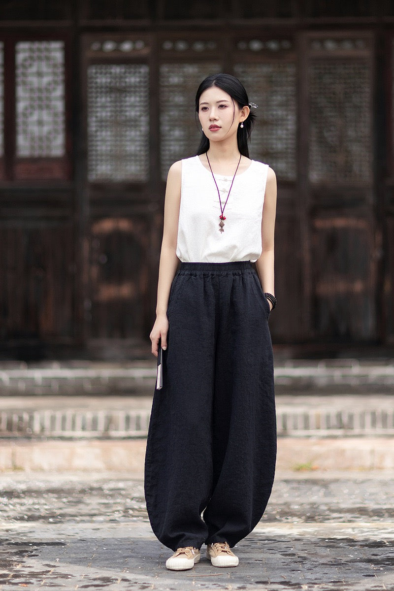 Tao One Tech™ • Zen Business Qigong Harem Pants • Tech Pockets • Chinoiserie • Ramie Cotton