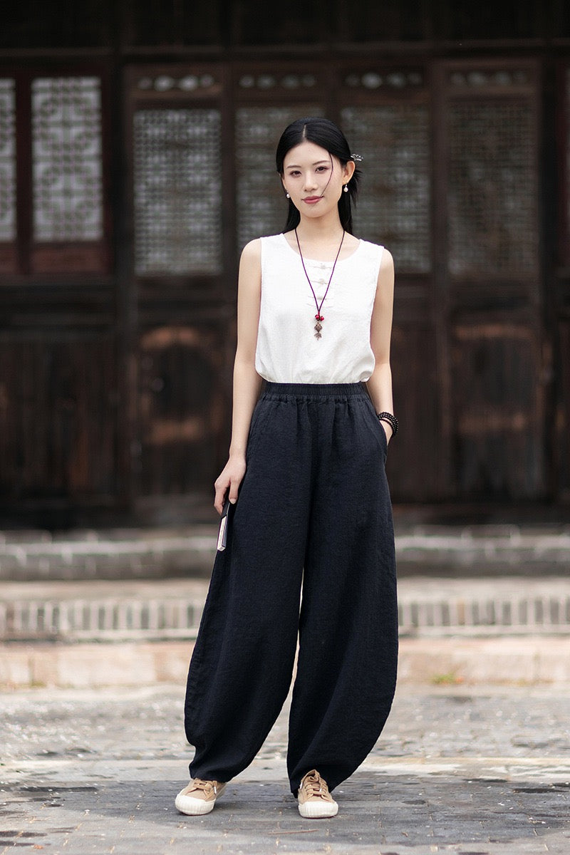 Tao One Tech™ • Zen Business Qigong Harem Pants • Tech Pockets • Chinoiserie • Ramie Cotton