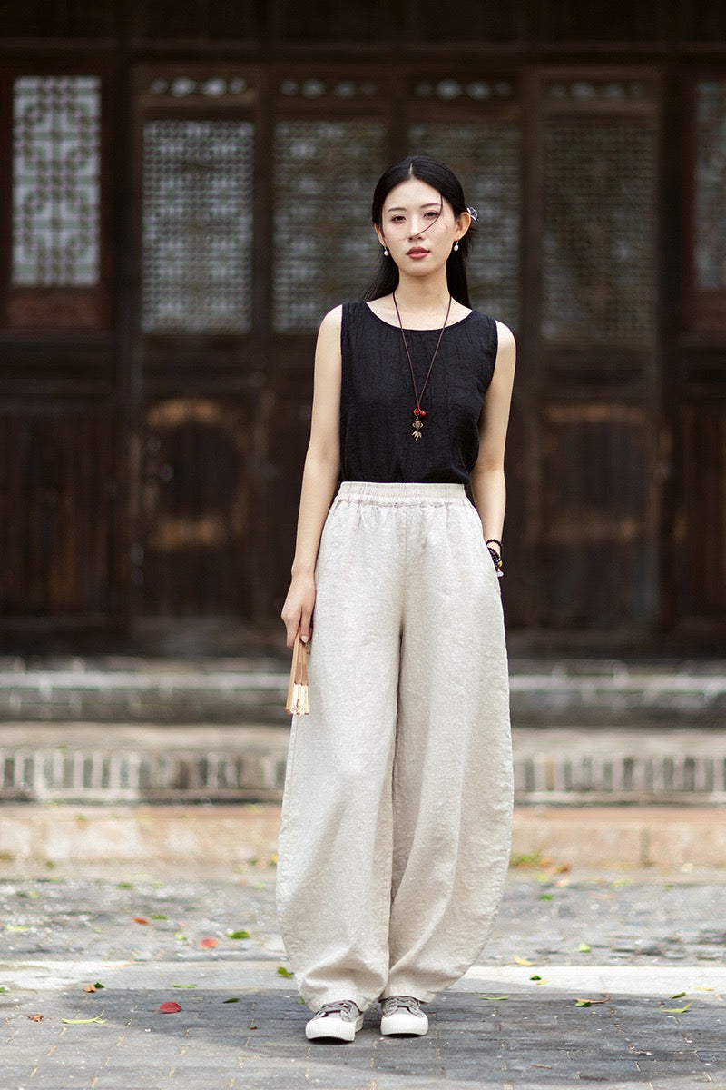 Tao One Tech™ • Zen Business Qigong Harem Pants • Tech Pockets • Chinoiserie • Ramie Cotton