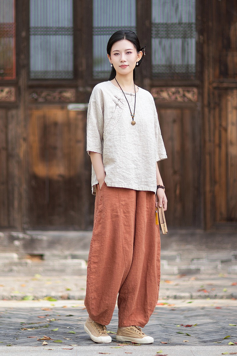 Tao One Tech™ • Zen Business Qigong Shirt • Quarter Sleeves • Chinoiserie • Ramie Cotton