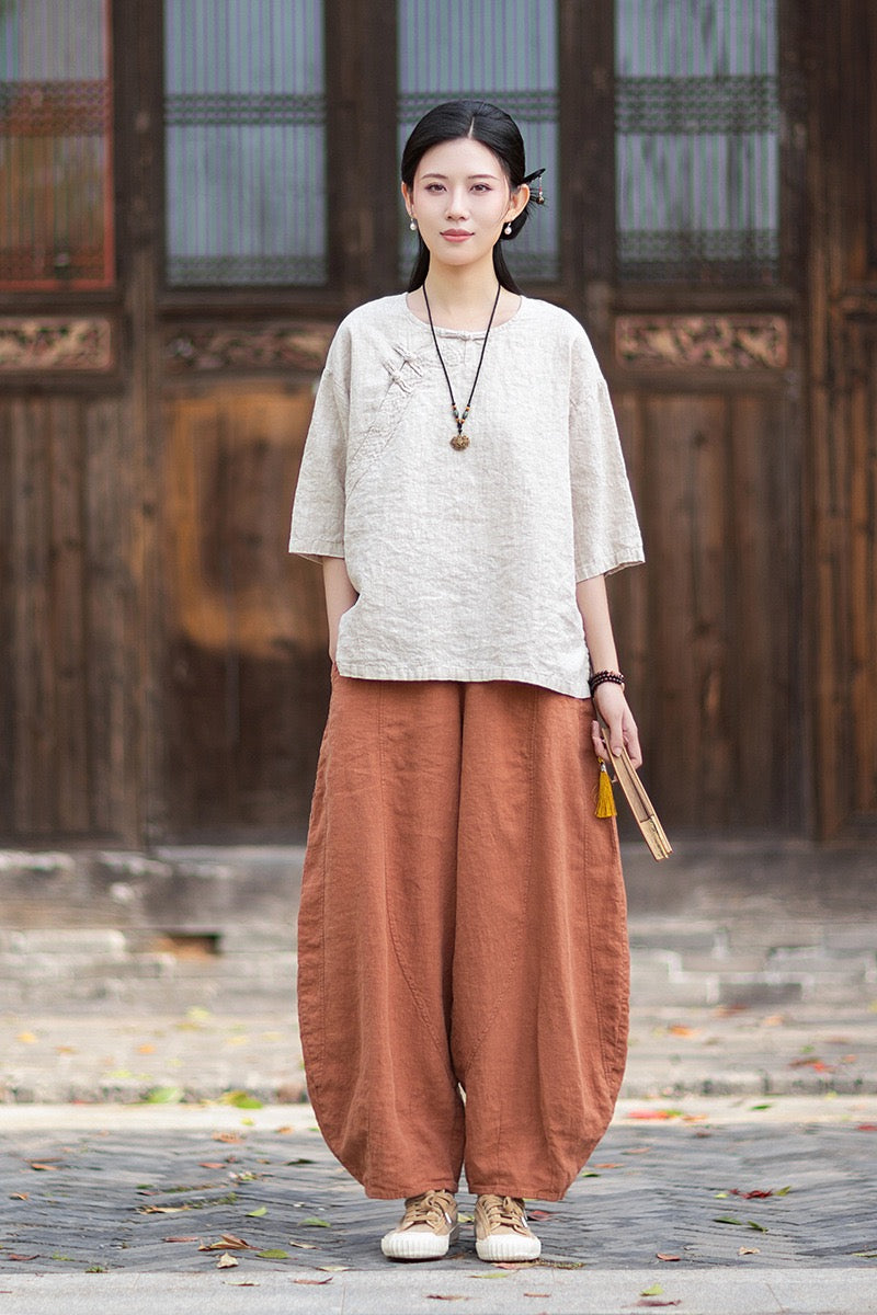Tao One Tech™ • Zen Business Qigong Shirt • Quarter Sleeves • Chinoiserie • Ramie Cotton