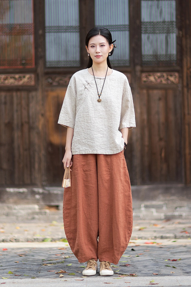 Tao One Tech™ • Zen Business Qigong Shirt • Quarter Sleeves • Chinoiserie • Ramie Cotton