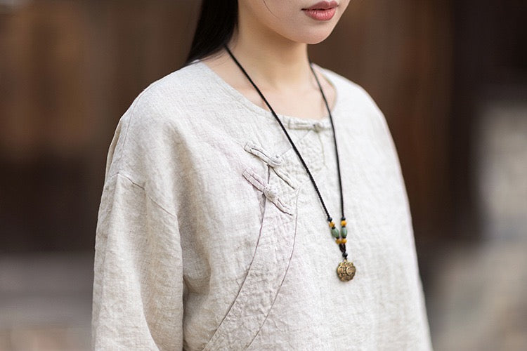 Tao One Tech™ • Zen Business Qigong Shirt • Quarter Sleeves • Chinoiserie • Ramie Cotton