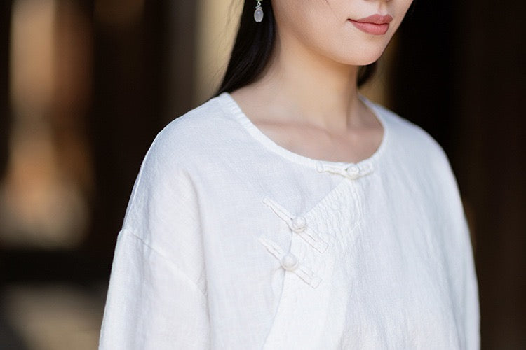 Tao One Tech™ • Zen Business Qigong Shirt • Quarter Sleeves • Chinoiserie • Ramie Cotton