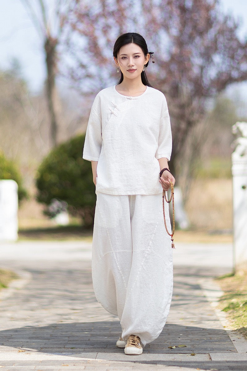 Tao One Tech™ • Zen Business Qigong Shirt • Quarter Sleeves • Chinoiserie • Ramie Cotton