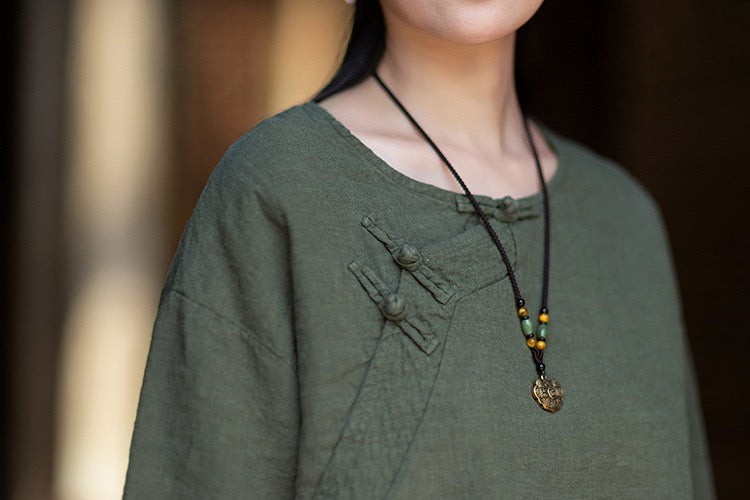 Tao One Tech™ • Zen Business Qigong Shirt • Quarter Sleeves • Chinoiserie • Ramie Cotton