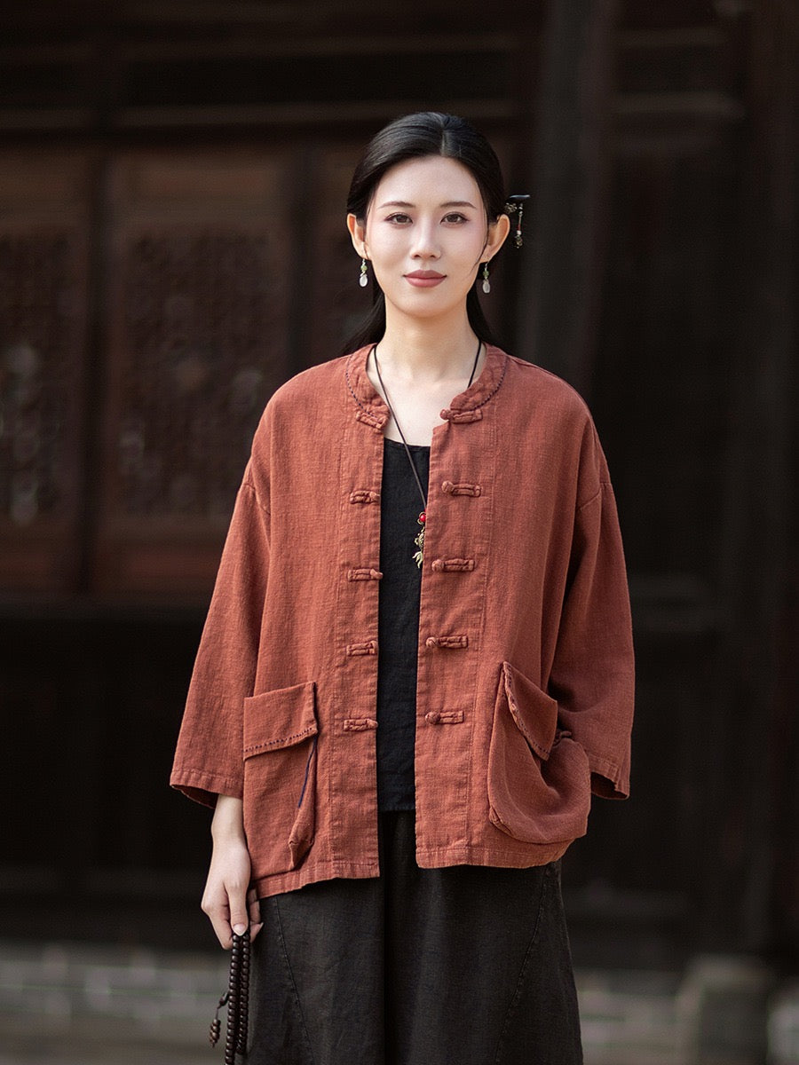 Tao One Tech™ • Zen Business Qigong Shirt Jacket • Tech Pockets • Sunscreen Layer • All Season Layer • Chinoiserie • Ramie Cotton