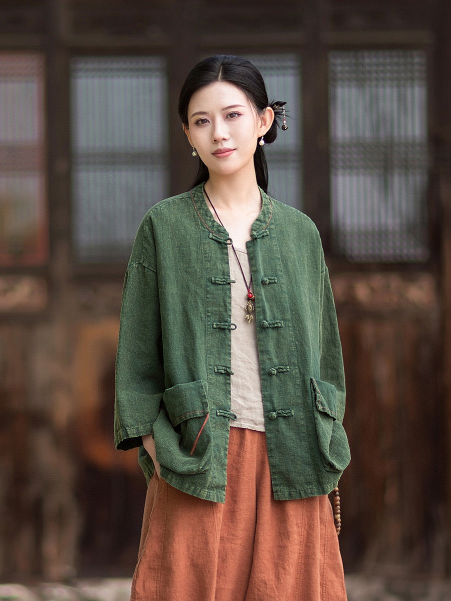 Tao One Tech™ • Zen Business Qigong Shirt Jacket • Tech Pockets • Sunscreen Layer • All Season Layer • Chinoiserie • Ramie Cotton