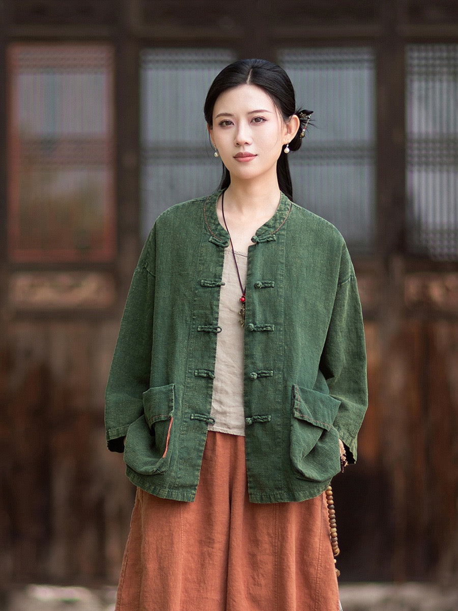 Tao One Tech™ • Zen Business Qigong Shirt Jacket • Tech Pockets • Sunscreen Layer • All Season Layer • Chinoiserie • Ramie Cotton