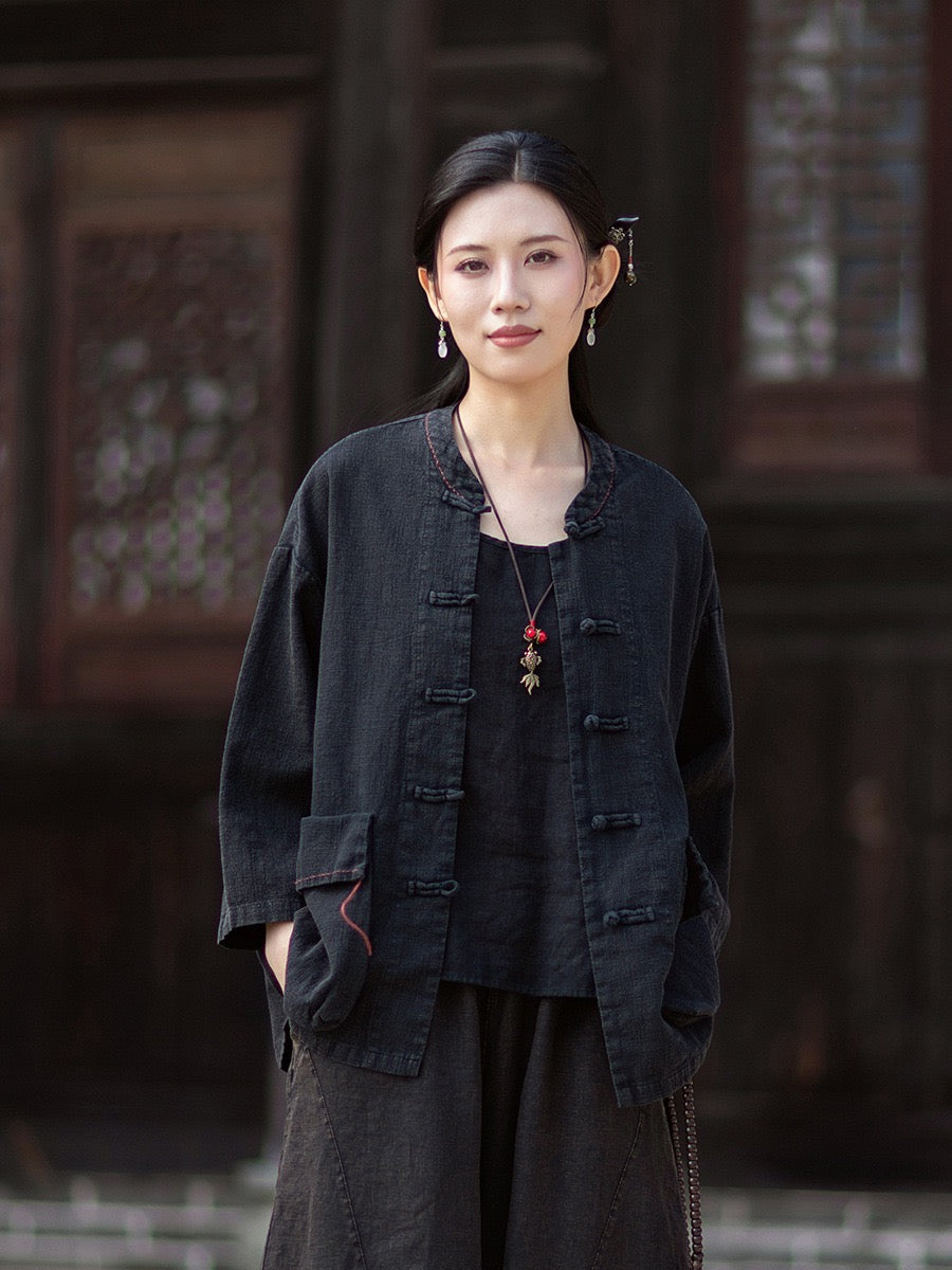 Tao One Tech™ • Zen Business Qigong Shirt Jacket • Tech Pockets • Sunscreen Layer • All Season Layer • Chinoiserie • Ramie Cotton