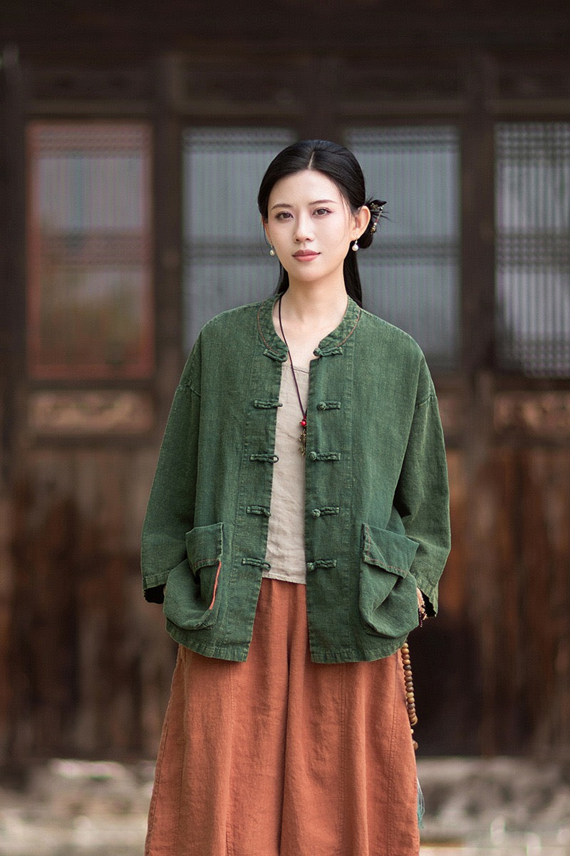 Tao One Tech™ • Zen Business Qigong Shirt Jacket • Tech Pockets • Sunscreen Layer • All Season Layer • Chinoiserie • Ramie Cotton