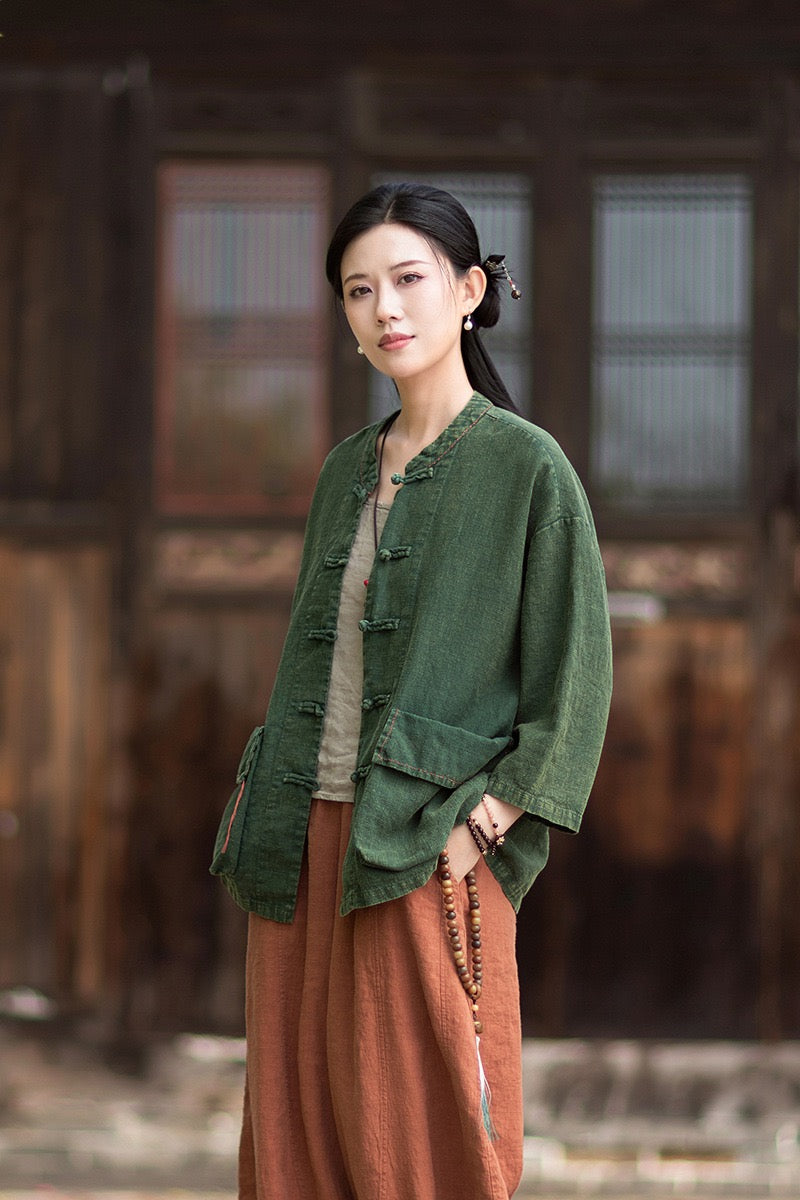 Tao One Tech™ • Zen Business Qigong Shirt Jacket • Tech Pockets • Sunscreen Layer • All Season Layer • Chinoiserie • Ramie Cotton