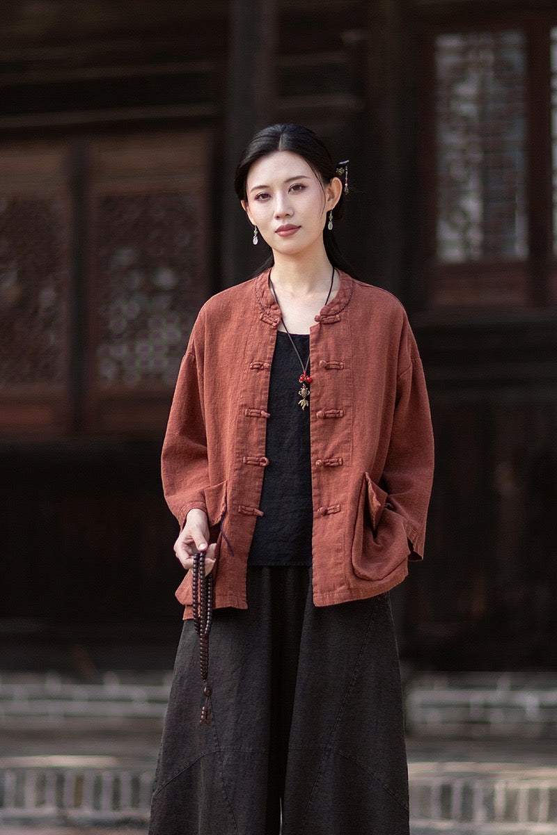 Tao One Tech™ • Zen Business Qigong Shirt Jacket • Tech Pockets • Sunscreen Layer • All Season Layer • Chinoiserie • Ramie Cotton