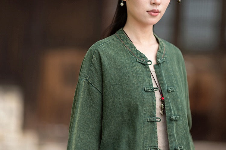 Tao One Tech™ • Zen Business Qigong Shirt Jacket • Tech Pockets • Sunscreen Layer • All Season Layer • Chinoiserie • Ramie Cotton