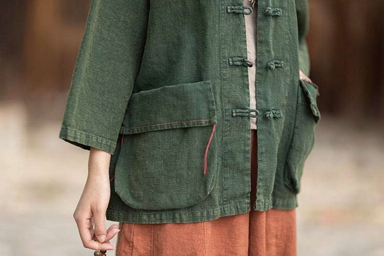 Tao One Tech™ • Zen Business Qigong Shirt Jacket • Tech Pockets • Sunscreen Layer • All Season Layer • Chinoiserie • Ramie Cotton