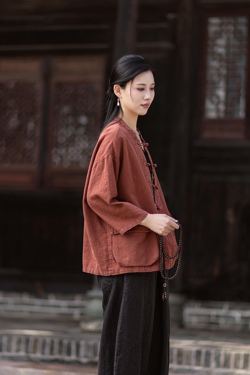 Tao One Tech™ • Zen Business Qigong Shirt Jacket • Tech Pockets • Sunscreen Layer • All Season Layer • Chinoiserie • Ramie Cotton