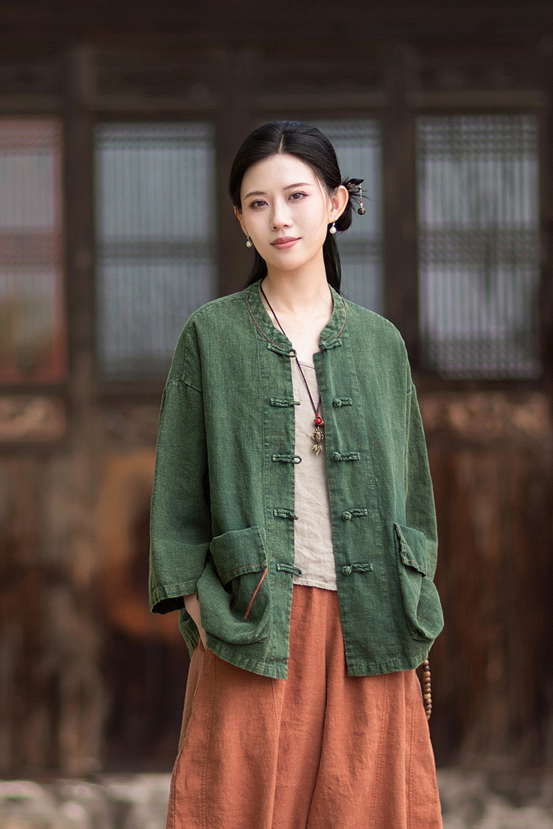 Tao One Tech™ • Zen Business Qigong Shirt Jacket • Tech Pockets • Sunscreen Layer • All Season Layer • Chinoiserie • Ramie Cotton