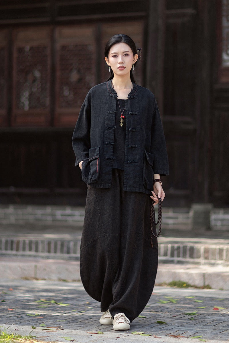 Tao One Tech™ • Zen Business Qigong Shirt Jacket • Tech Pockets • Sunscreen Layer • All Season Layer • Chinoiserie • Ramie Cotton