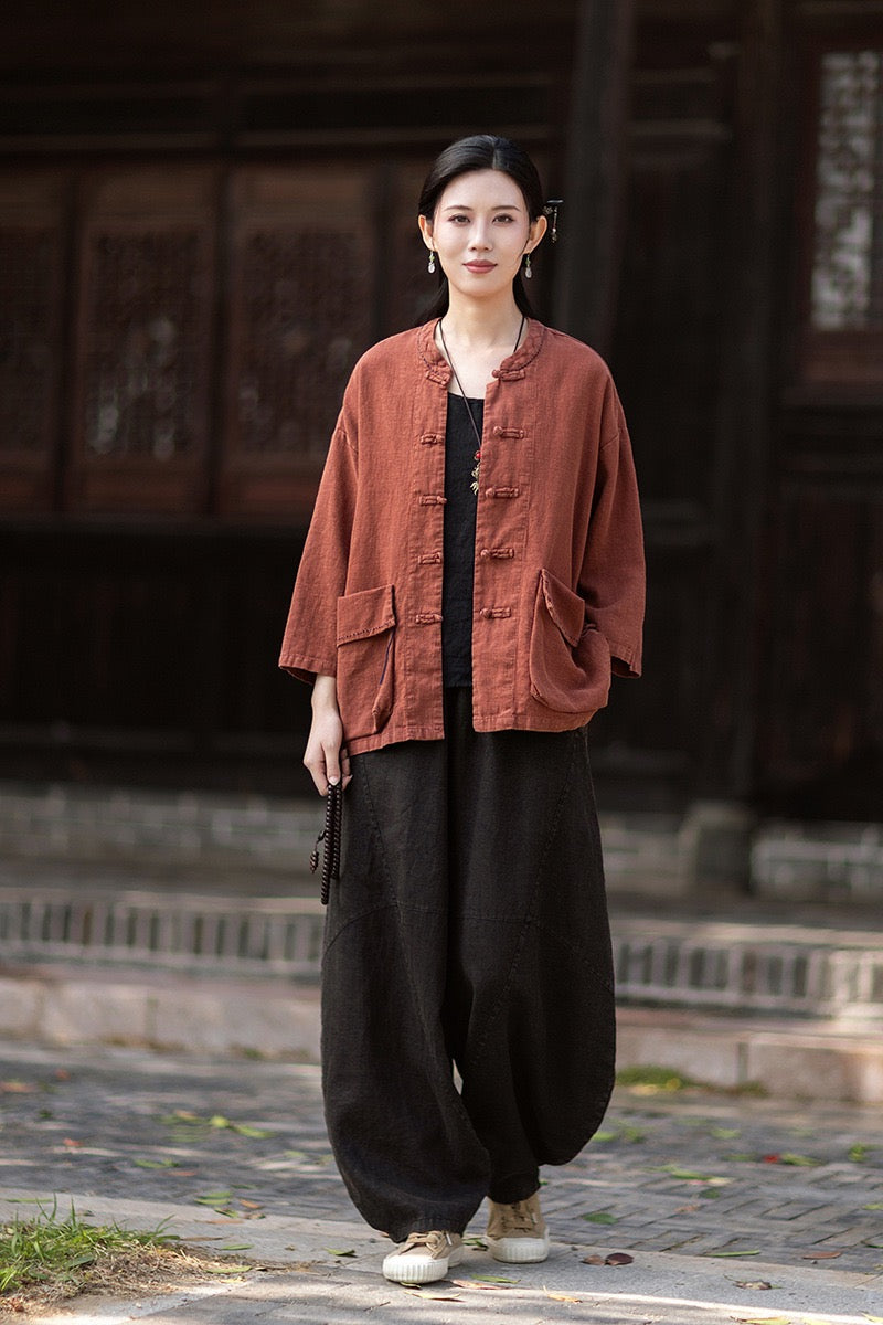 Tao One Tech™ • Zen Business Qigong Shirt Jacket • Tech Pockets • Sunscreen Layer • All Season Layer • Chinoiserie • Ramie Cotton