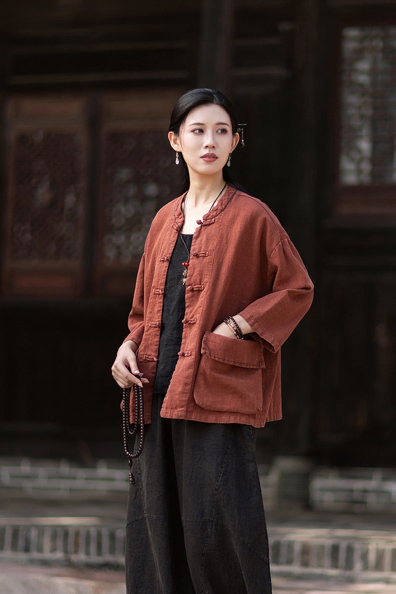 Tao One Tech™ • Zen Business Qigong Shirt Jacket • Tech Pockets • Sunscreen Layer • All Season Layer • Chinoiserie • Ramie Cotton