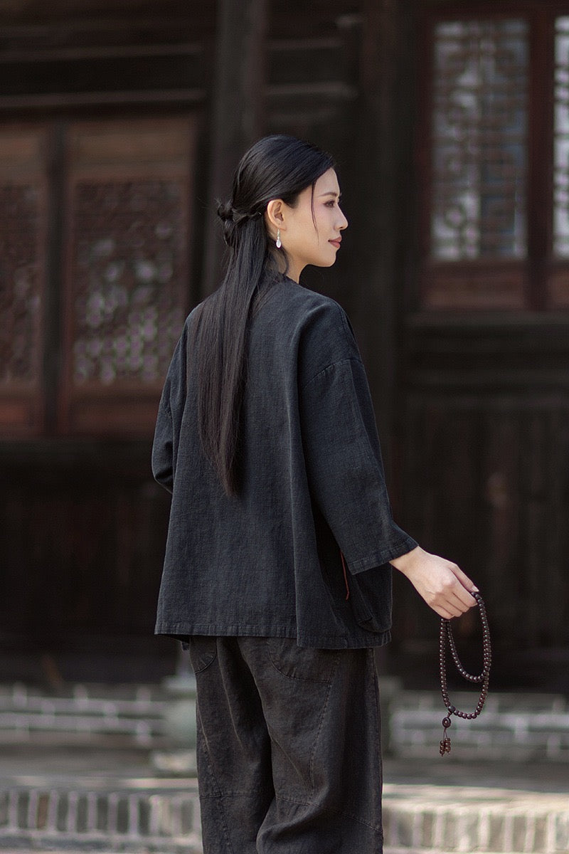 Tao One Tech™ • Zen Business Qigong Shirt Jacket • Tech Pockets • Sunscreen Layer • All Season Layer • Chinoiserie • Ramie Cotton