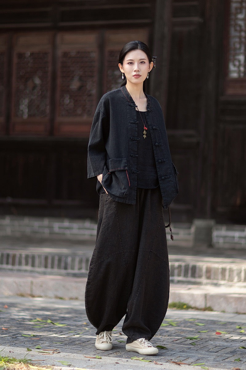 Tao One Tech™ • Zen Business Qigong Shirt Jacket • Tech Pockets • Sunscreen Layer • All Season Layer • Chinoiserie • Ramie Cotton