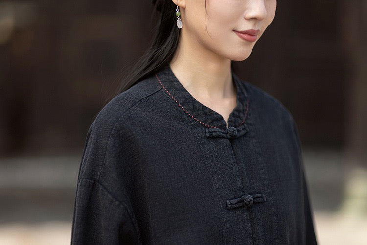 Tao One Tech™ • Zen Business Qigong Shirt Jacket • Tech Pockets • Sunscreen Layer • All Season Layer • Chinoiserie • Ramie Cotton