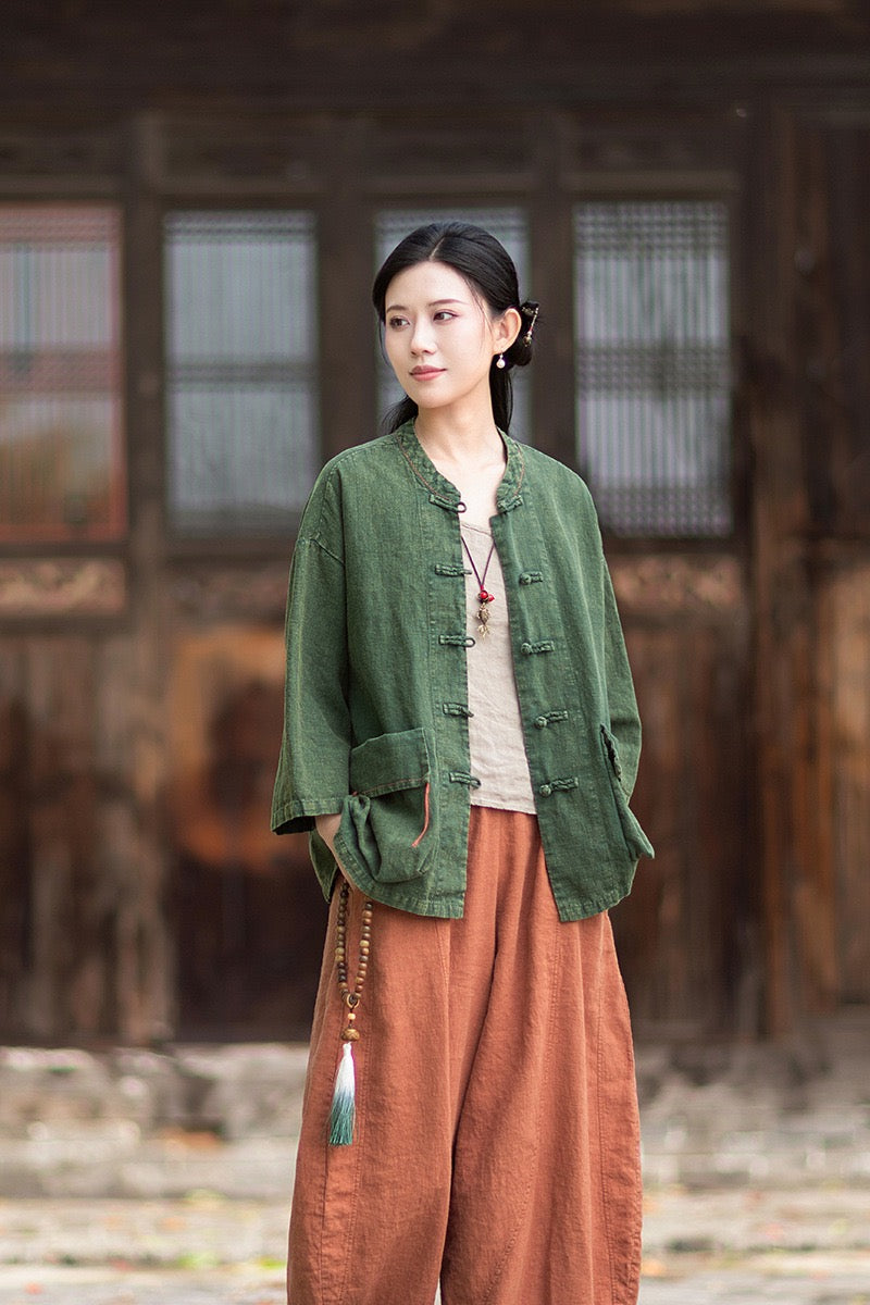 Tao One Tech™ • Zen Business Qigong Shirt Jacket • Tech Pockets • Sunscreen Layer • All Season Layer • Chinoiserie • Ramie Cotton