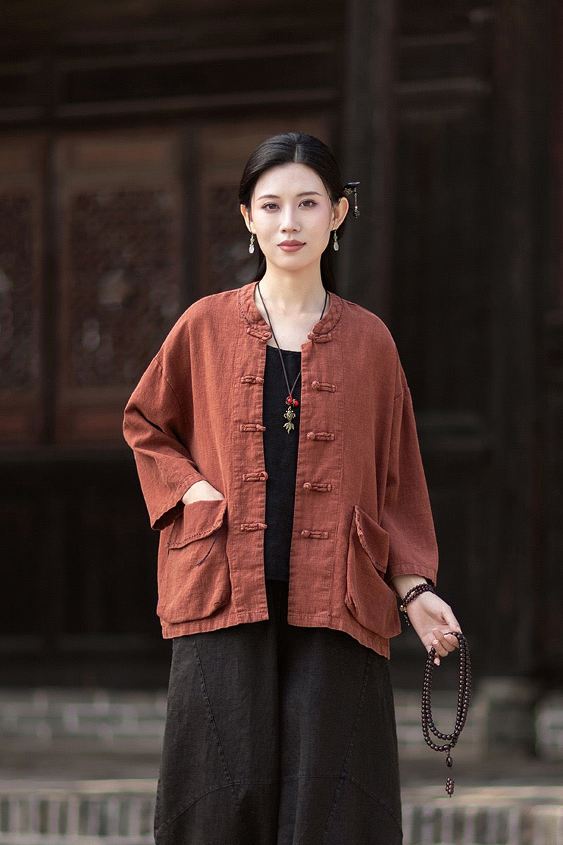 Tao One Tech™ • Zen Business Qigong Shirt Jacket • Tech Pockets • Sunscreen Layer • All Season Layer • Chinoiserie • Ramie Cotton