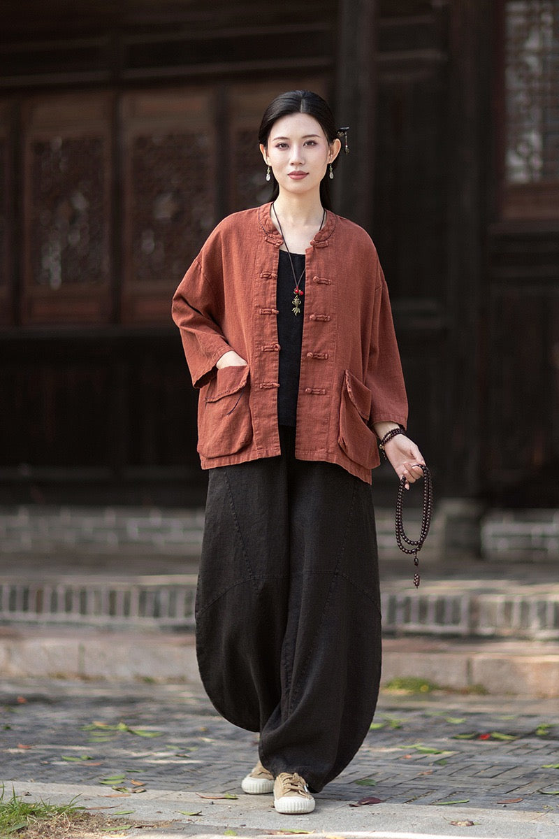 Tao One Tech™ • Zen Business Qigong Shirt Jacket • Tech Pockets • Sunscreen Layer • All Season Layer • Chinoiserie • Ramie Cotton
