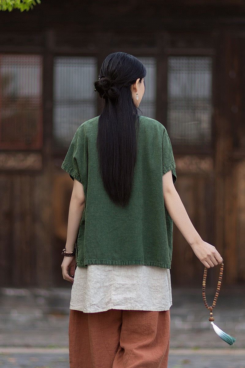 Tao One Tech™ • Zen Business Qigong Hanfu Kimono Vest • Tech Pockets • All Season Layer • Chinoiserie • Ramie Cotton
