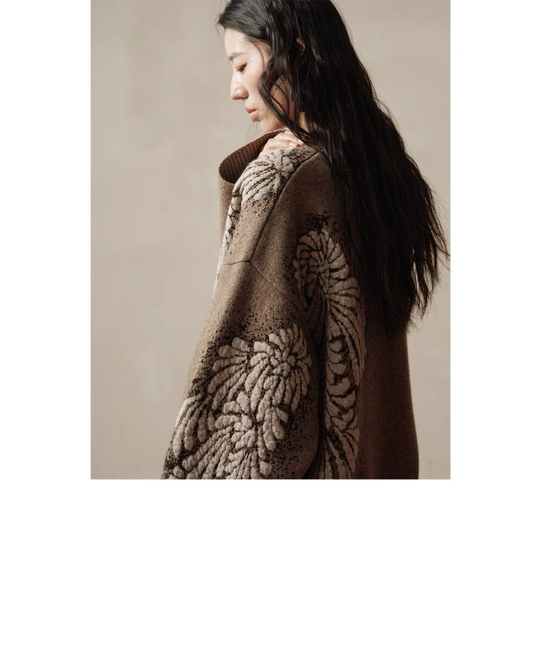 Tao One Tech™ • Painted Winter Floral Jacquard Sweater & Skirt Set • Wool & Yak Wool