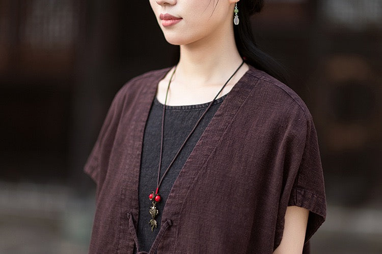 Tao One Tech™ • Zen Business Qigong Hanfu Kimono Vest • Tech Pockets • All Season Layer • Chinoiserie • Ramie Cotton