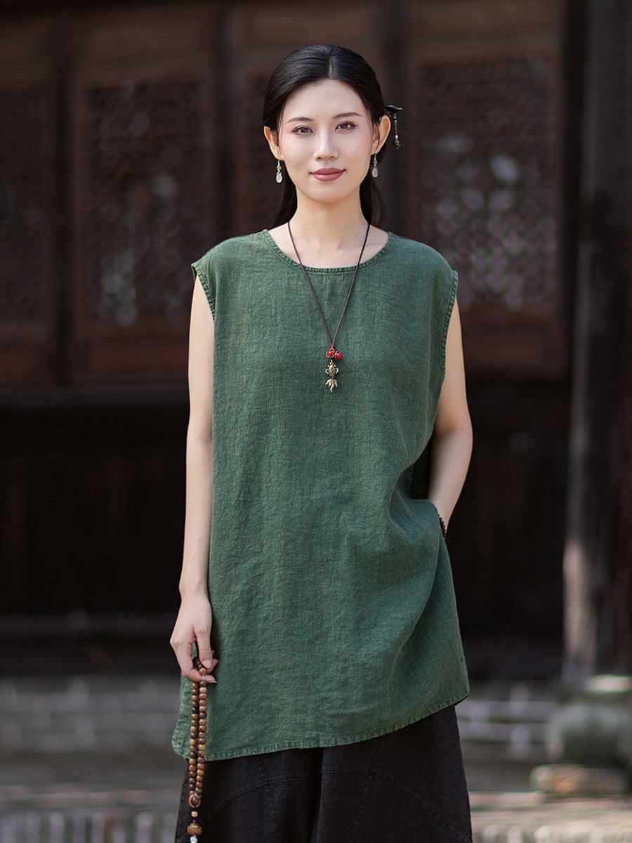 Tao One Tech™ • Zen Business Qigong Shirt Sun Dress • Sleeveless • All Season Layer • Chinoiserie • Ramie Cotton