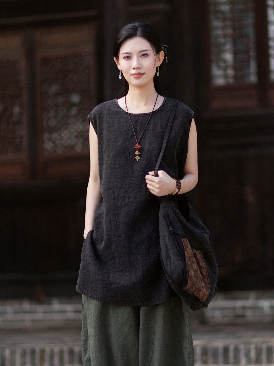 Tao One Tech™ • Zen Business Qigong Shirt Sun Dress • Sleeveless • All Season Layer • Chinoiserie • Ramie Cotton