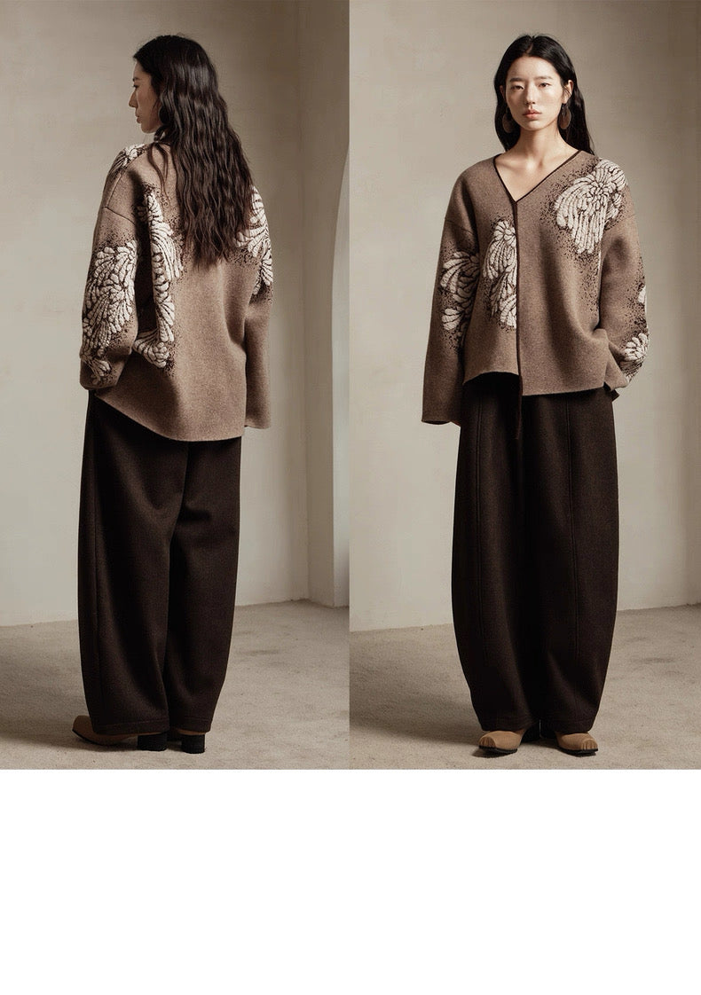 Tao One Tech™ • Painted Winter Floral Jacquard Sweater & Skirt Set • Wool & Yak Wool