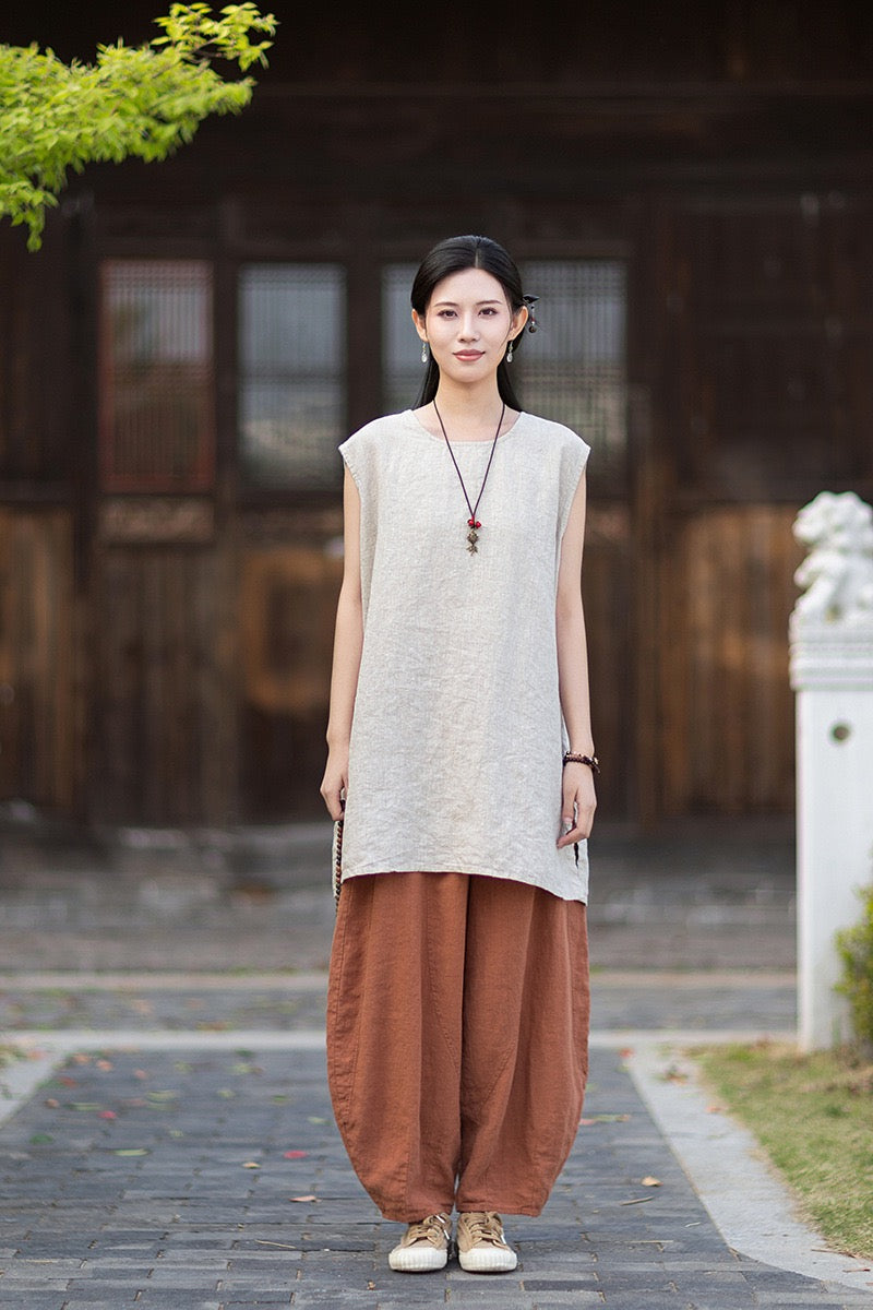 Tao One Tech™ • Zen Business Qigong Shirt Sun Dress • Sleeveless • All Season Layer • Chinoiserie • Ramie Cotton