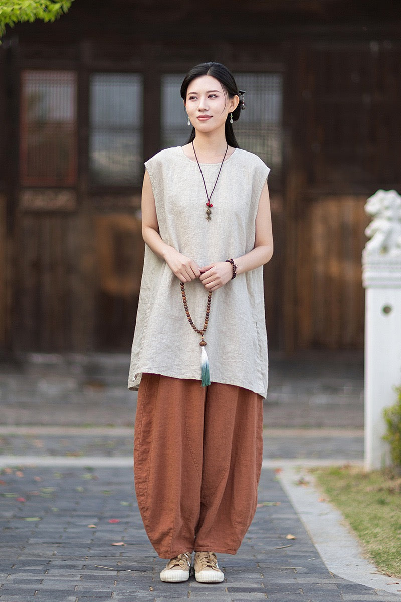 Tao One Tech™ • Zen Business Qigong Shirt Sun Dress • Sleeveless • All Season Layer • Chinoiserie • Ramie Cotton