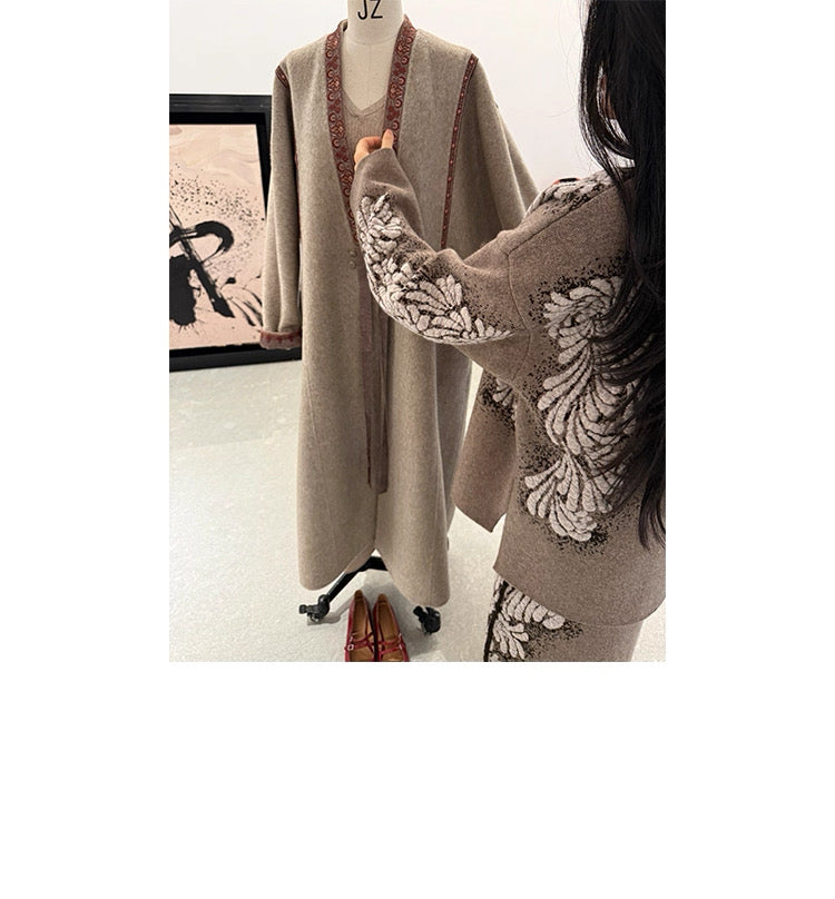 Tao One Tech™ • Painted Winter Floral Jacquard Sweater & Skirt Set • Wool & Yak Wool