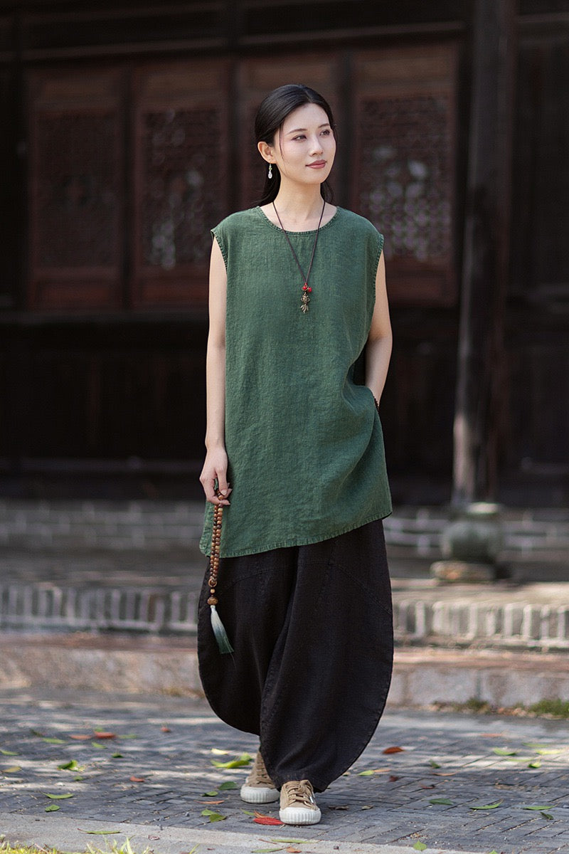 Tao One Tech™ • Zen Business Qigong Shirt Sun Dress • Sleeveless • All Season Layer • Chinoiserie • Ramie Cotton